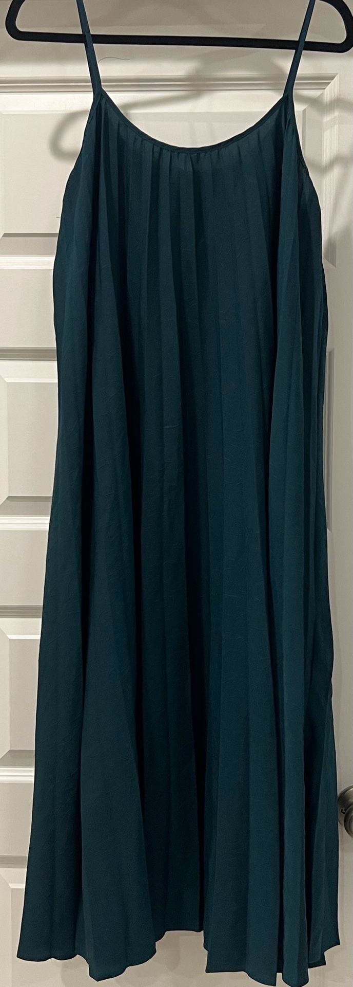 Mng Women's Teal Spaghetti Strap Pleated Midi Dress With Side Slit Size Xl